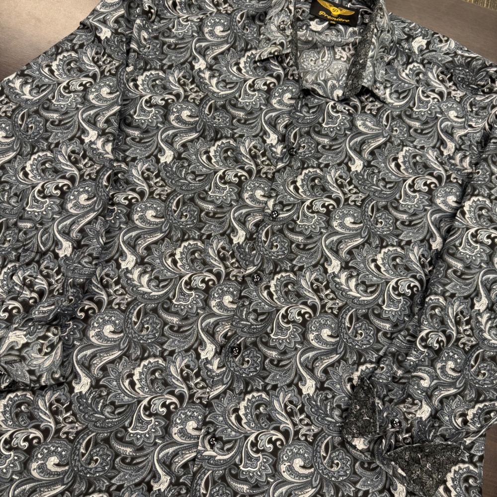 Premiere Paisley Button Down Shirt Mens 3XL Gray Black Long Sleeve Excellent